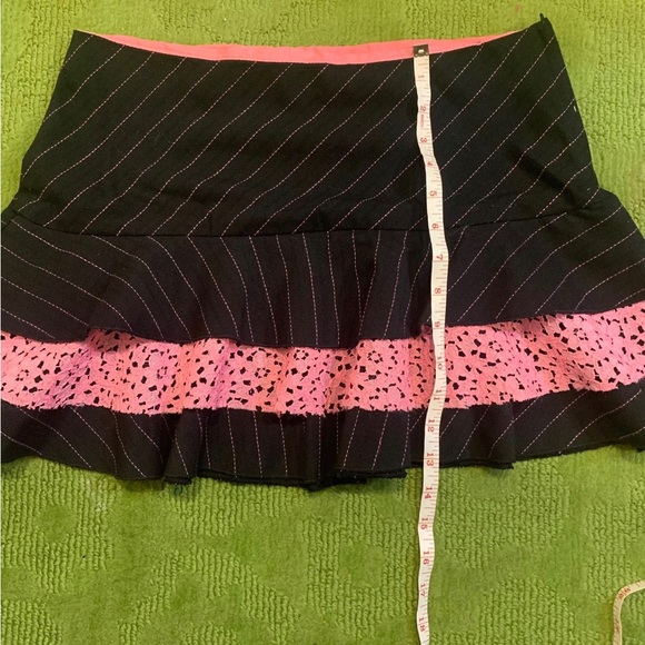 Black and White Pinstripe Skirt with Pink Lace Detail - Picture 2 of 4